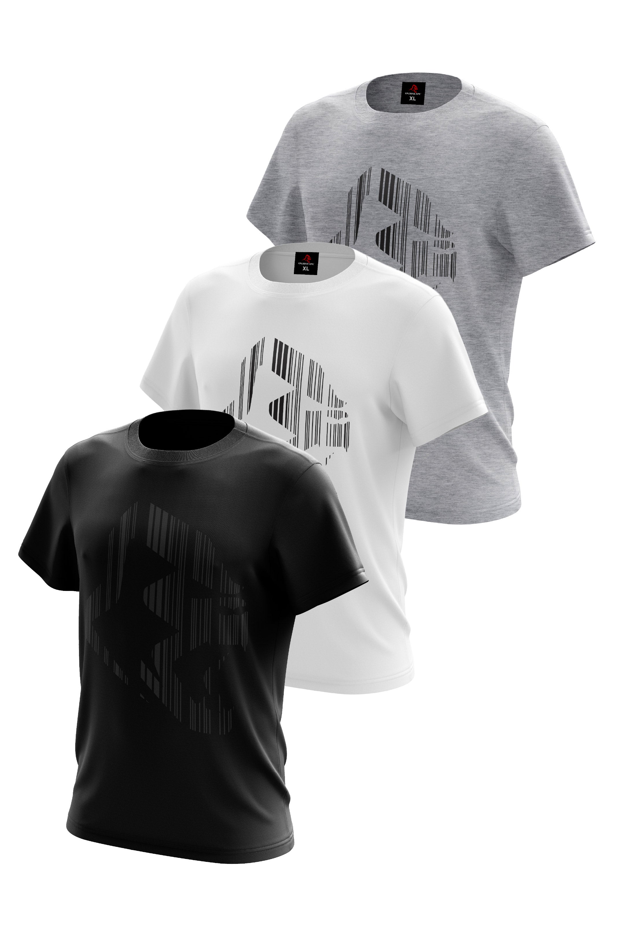 XAPE Apehead Barcoded 3 Tees Pack - White/Sports Grey/Black
