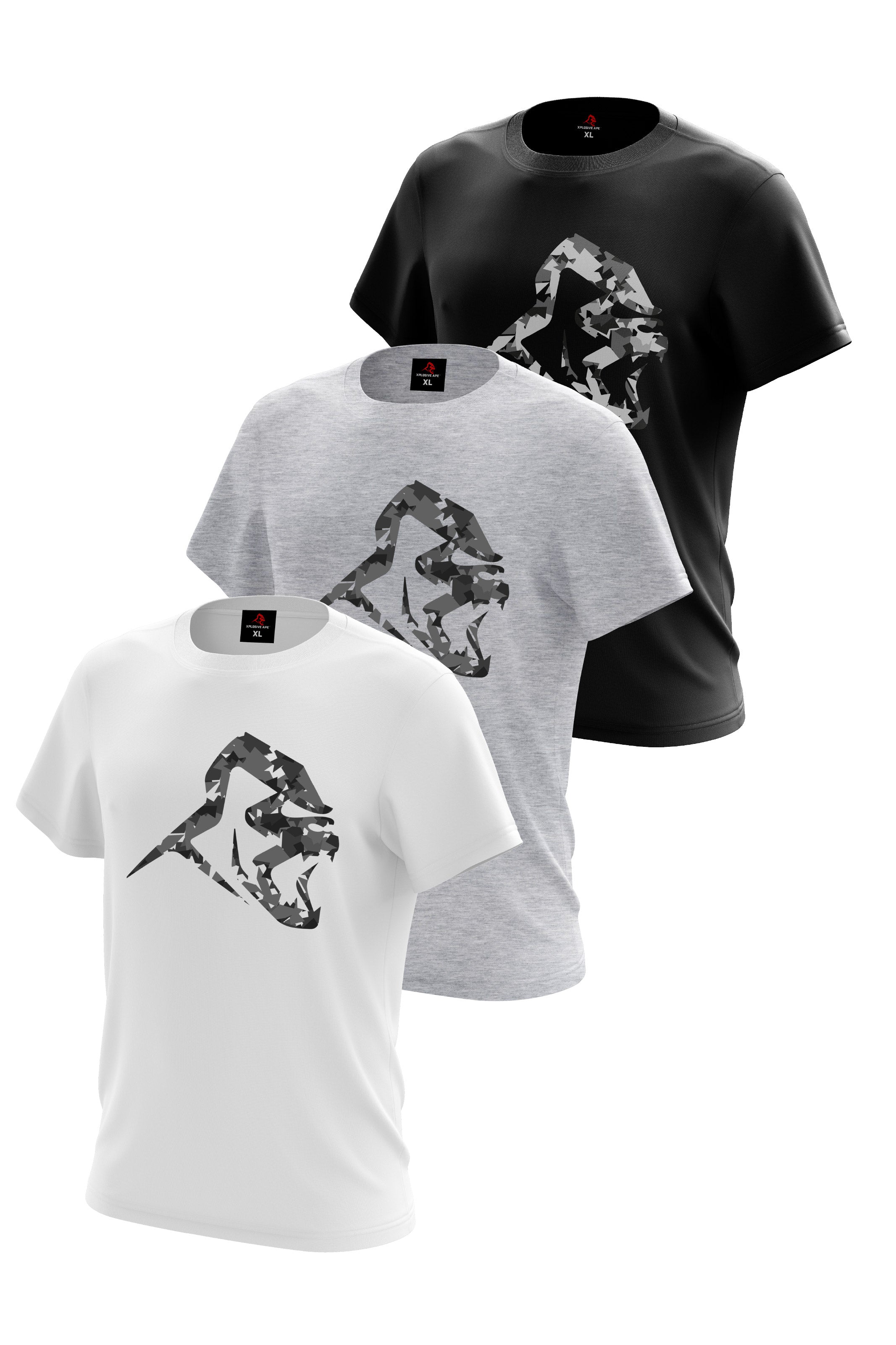 XAPE Greycamo 3 Tees Pack - White/Sports Grey/Black