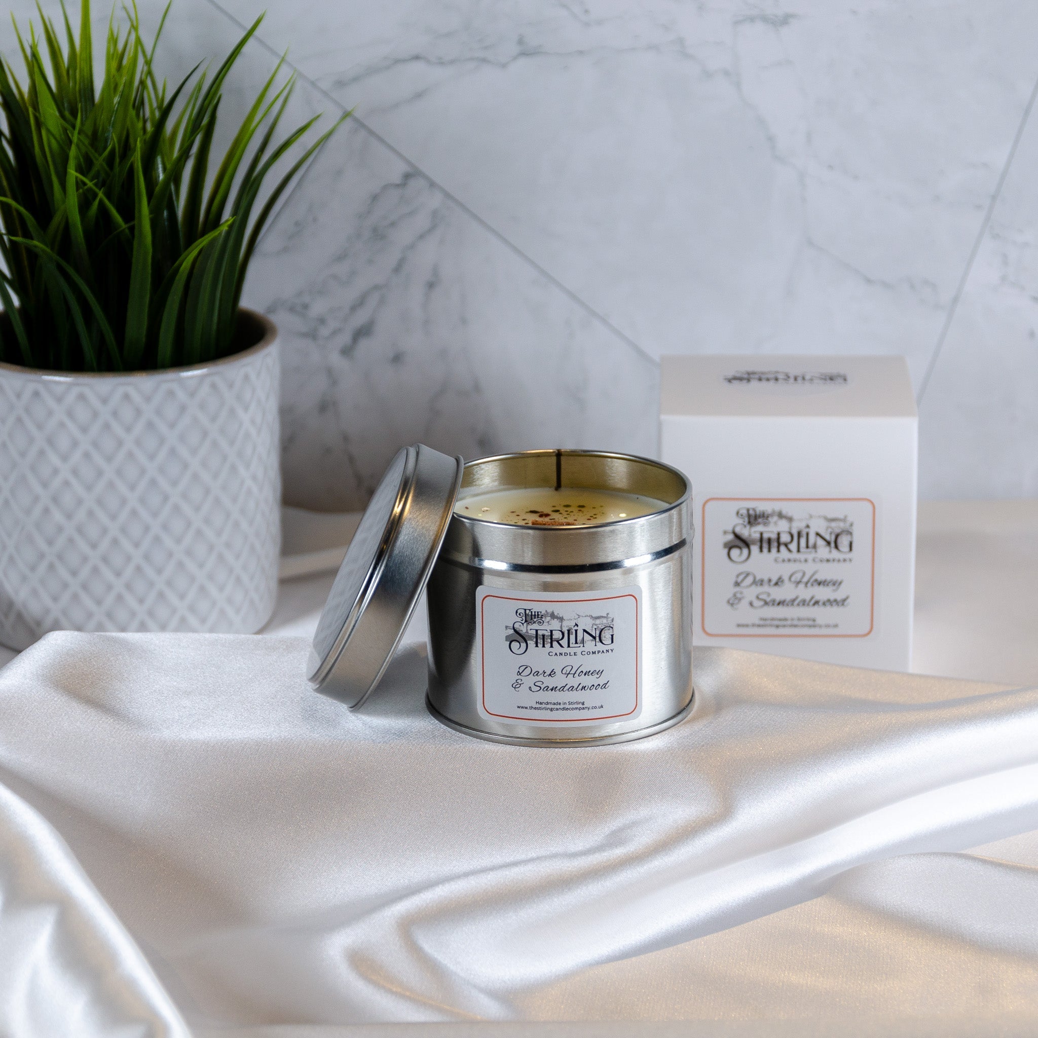 Dark Honey & Sandalwood - Travel Tin Candle - Wooden Wick